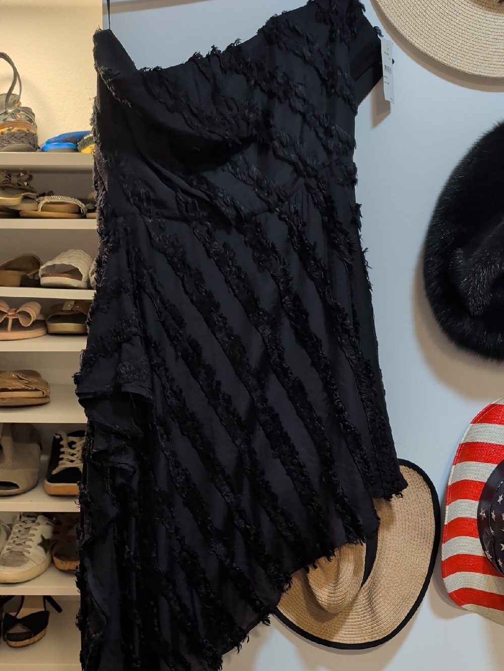 C/MEO Collective Black Asymmetric Fringe-Trim Dress